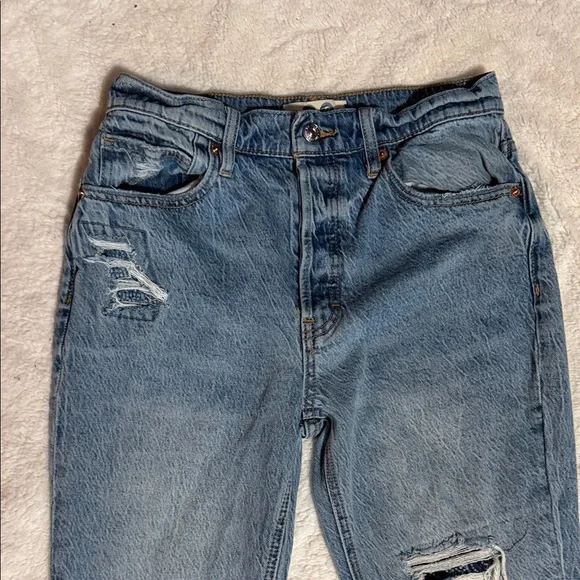 Free People We the Free Distressed Patchwork Flare Jeans Boho Festival Raw Hem - Picture 4 of 11